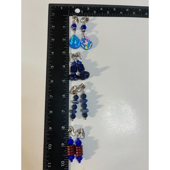 Glass Wood & Resin Clip On Earrings 4 Pair Dangles 1-2" Boho Hippie USA Made F8 - Picture 5 of 8